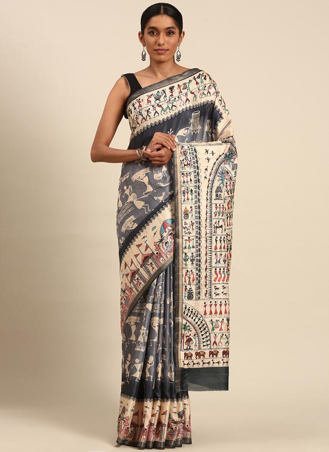 Cotton Blue Casual Wear Printed Saree